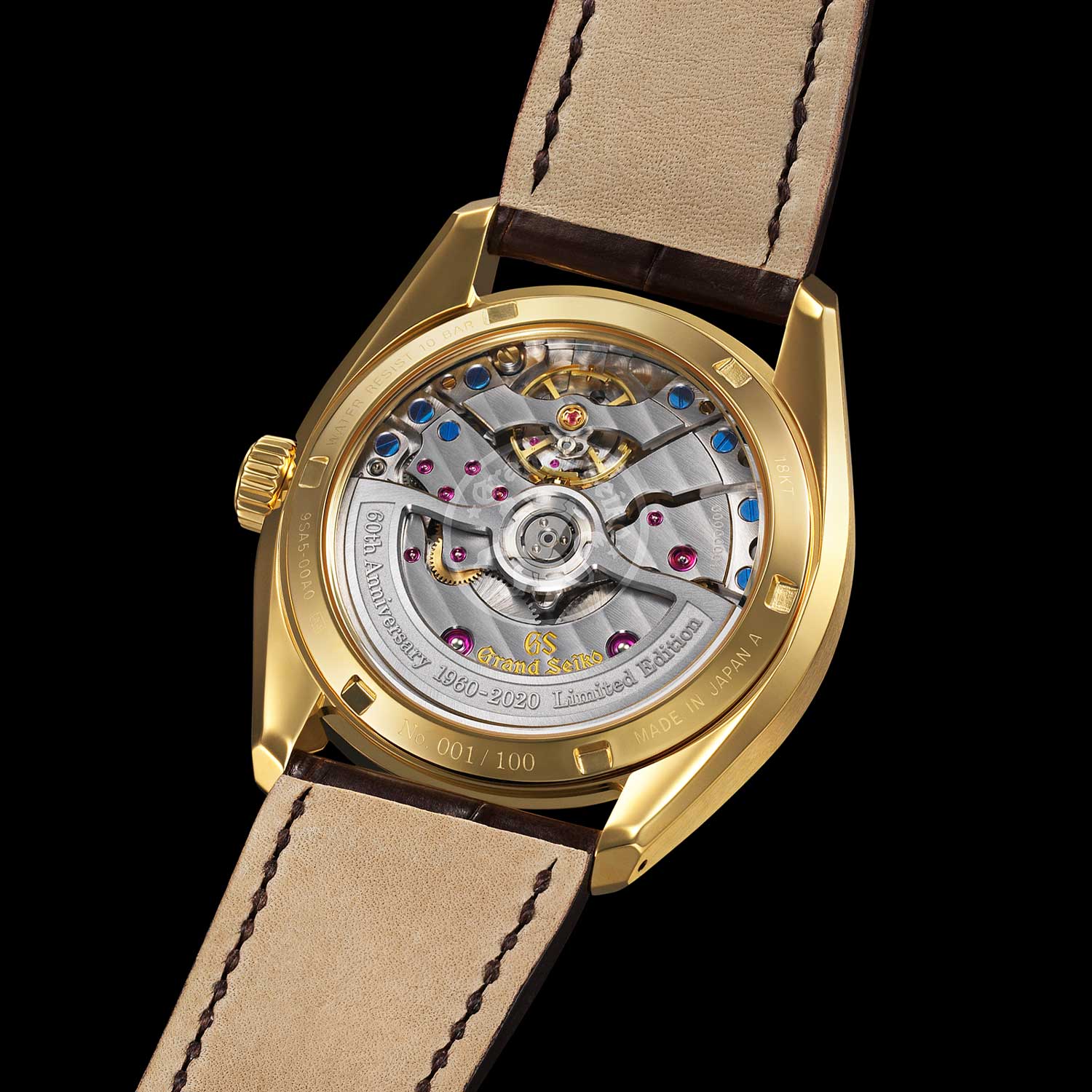 Grand Seiko’s 2020 High Beat Calibre 9SA5 seen through the caseback of the 60th Anniversary Limited Edition SLGH002 (Image: Grand Seiko)