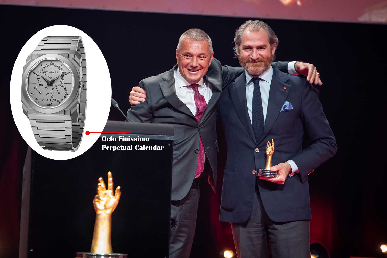 Jean-Christophe Babin, CEO of Bvlgari, winner of the “Aiguille d’Or” Grand Prix 2021 and Fabrizio Buonamassa, Creative director of Bvlgari